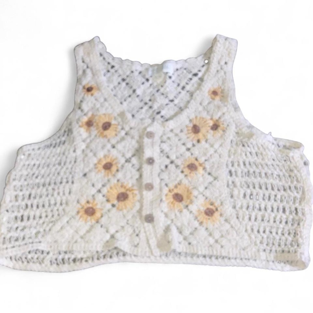 Rebellion Cream Crochet Top with Yellow Floral Accents